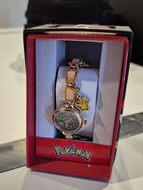 Pokemon Gold-tone Pink Charm Bracelet Watch with Charms Its Needs New Battery